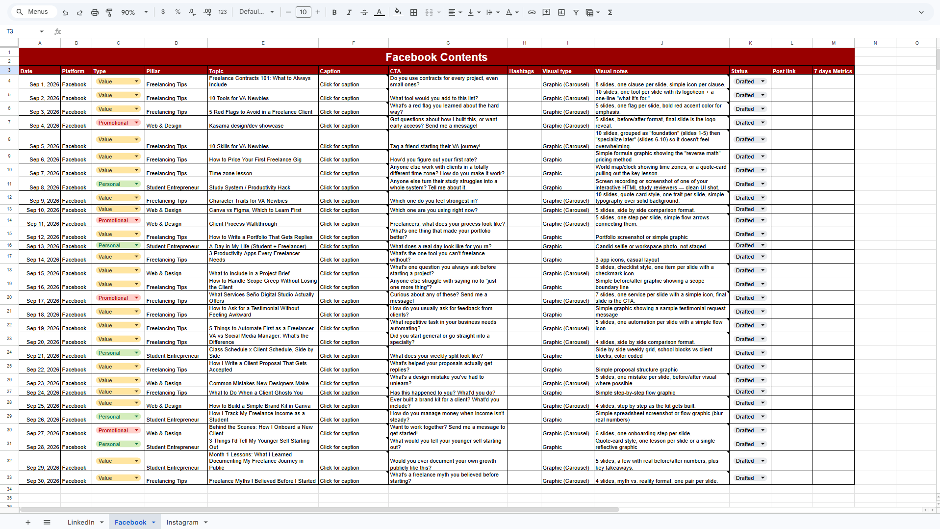 Content Calendar — Facebook