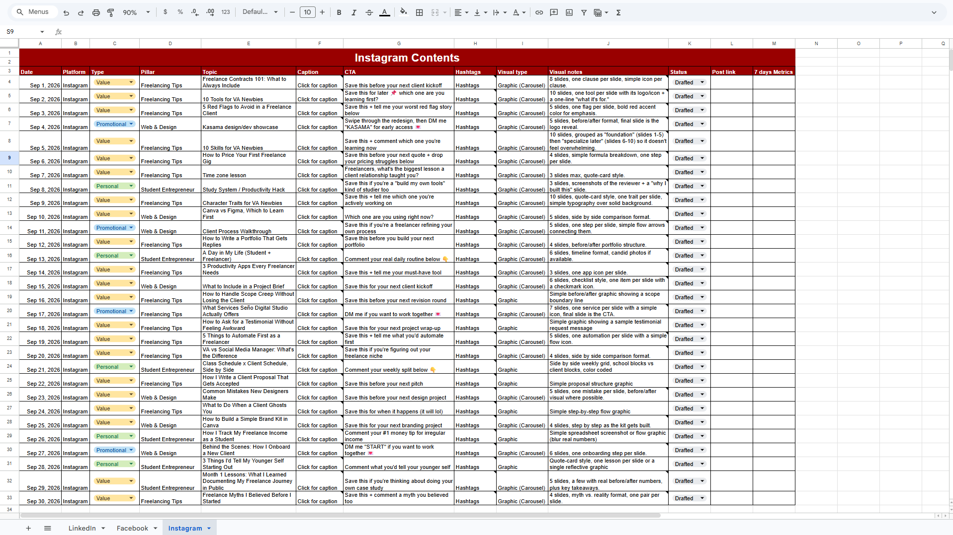 Content Calendar — LinkedIn